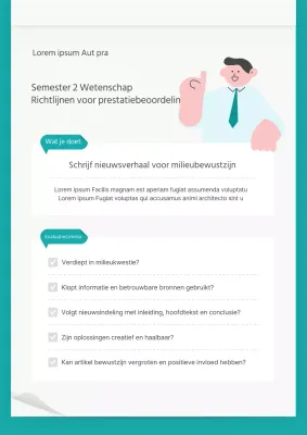 Beoordelingsgids voor wetenschappelijke prestaties voor papieren concepten met lichtblauwe en mintinten