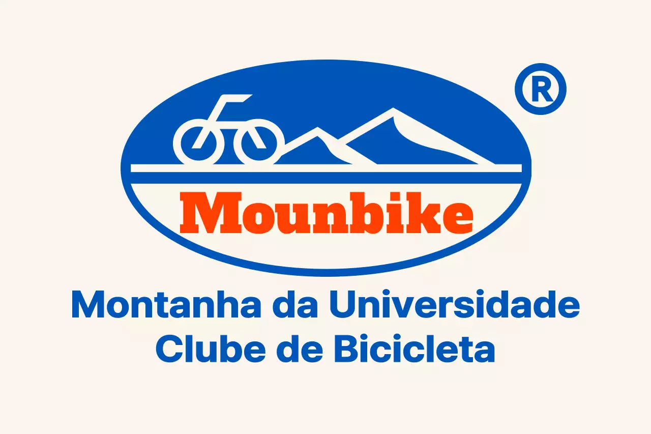 Clube de ciclismo de montanha com um tipo de logótipo simples com montanhas e bicicletas