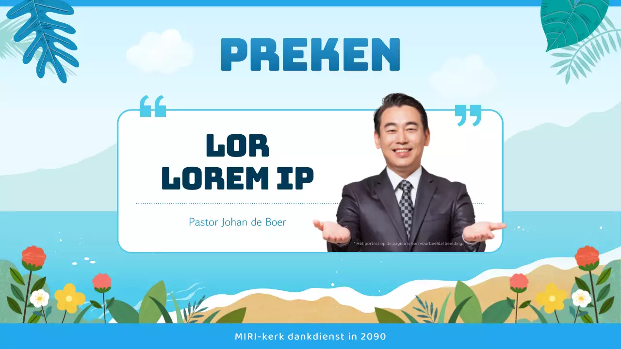 Kerkdienstgids met tropische uitstraling in blauw en lichtblauw