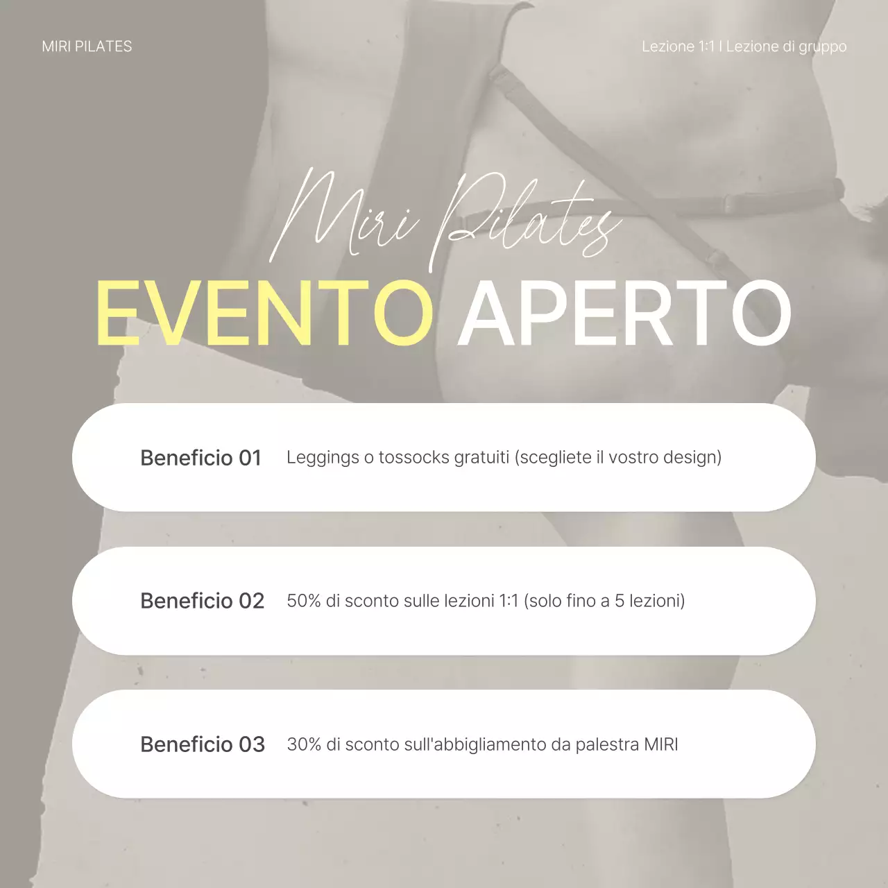 Modern Pilates in beige e giallo Social Media Marketing Prezzi e promozione eventi