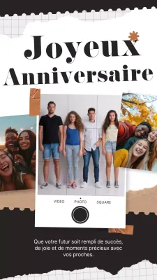 Modèle de vœux d'anniversaire moderne en noir et blanc pour un ami