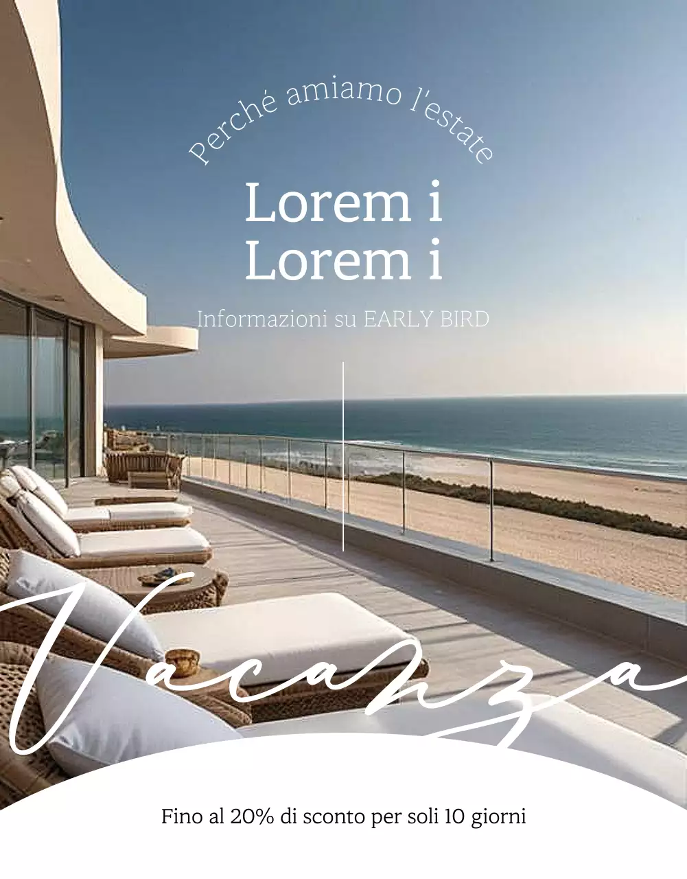 Semplice promozione estiva dell'hotel in bianco e nero