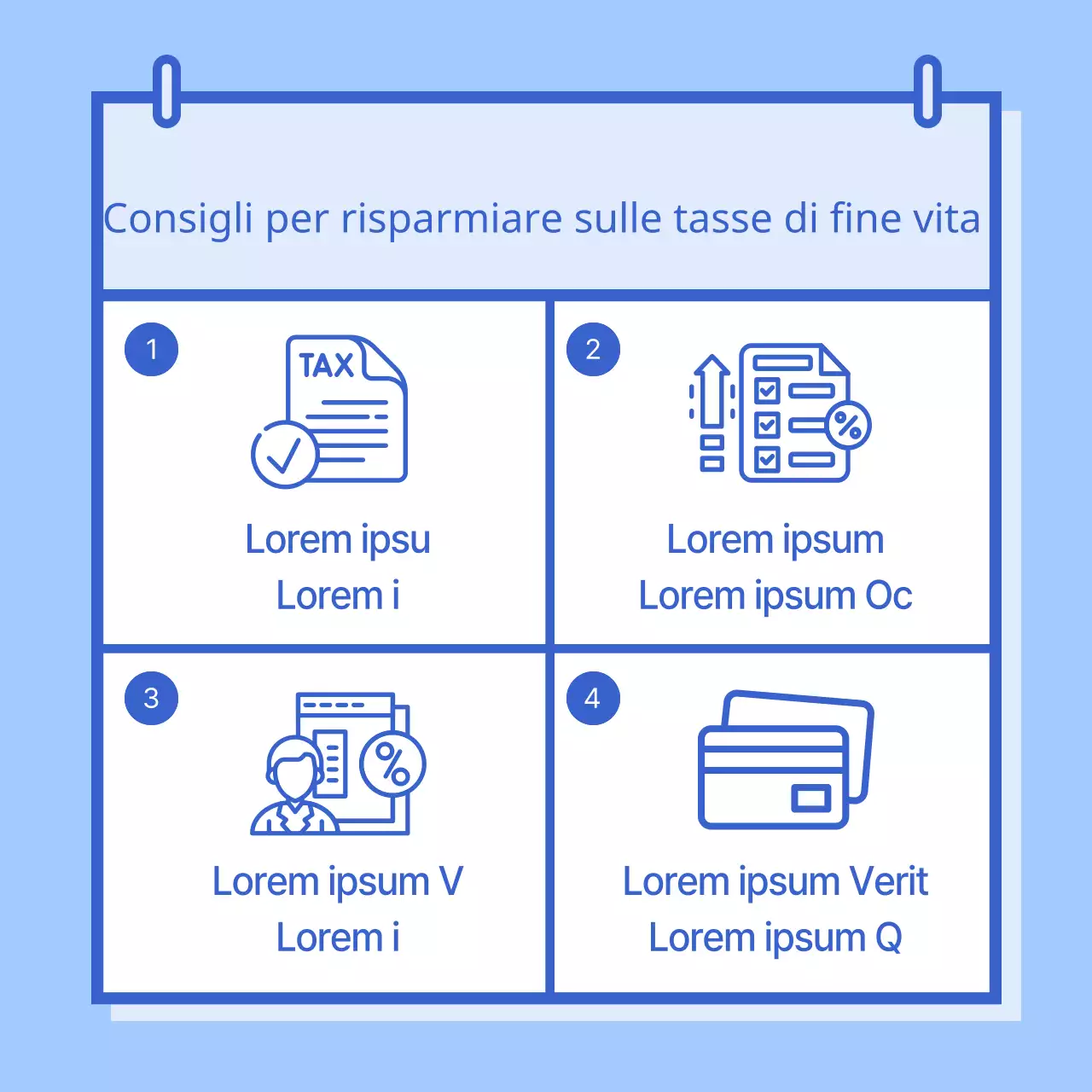Istruzioni semplici per il pagamento della dichiarazione dei redditi in blu e azzurro