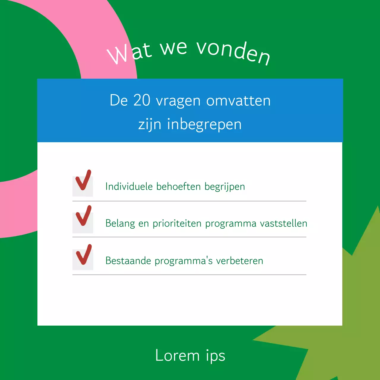 Een kitscherig groen en blauw welzijnsprogramma promoten