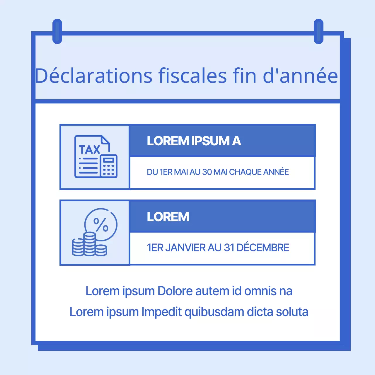 Instructions simples pour le paiement de la déclaration d'impôts en bleu et bleu clair