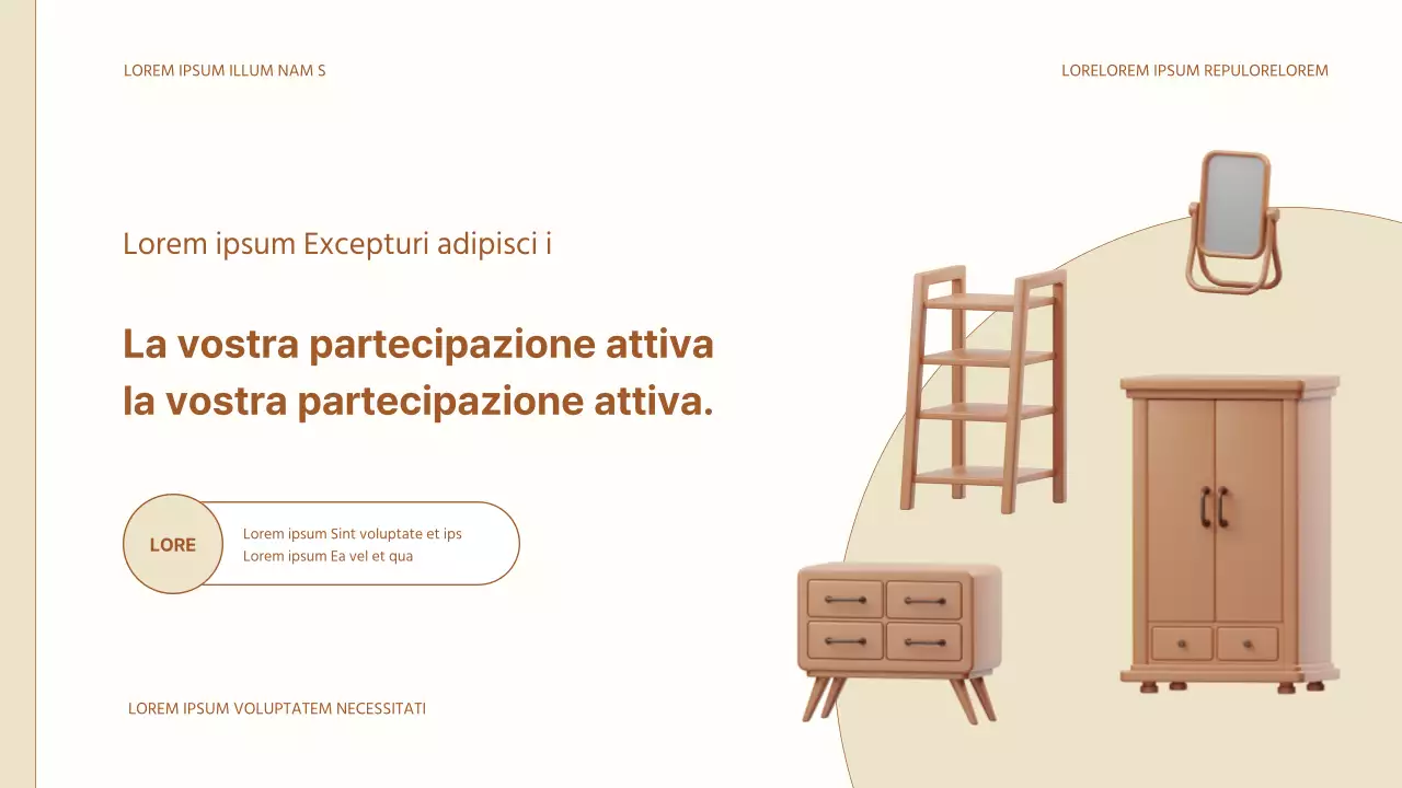 Semplice proposta fieristica di interni per la casa in beige e marrone