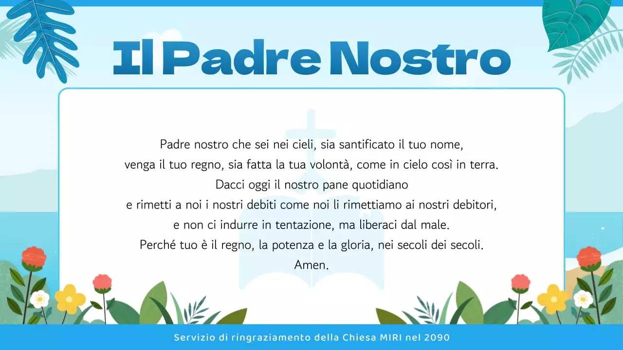 Guida al servizio ecclesiastico con un'atmosfera tropicale in blu e azzurro
