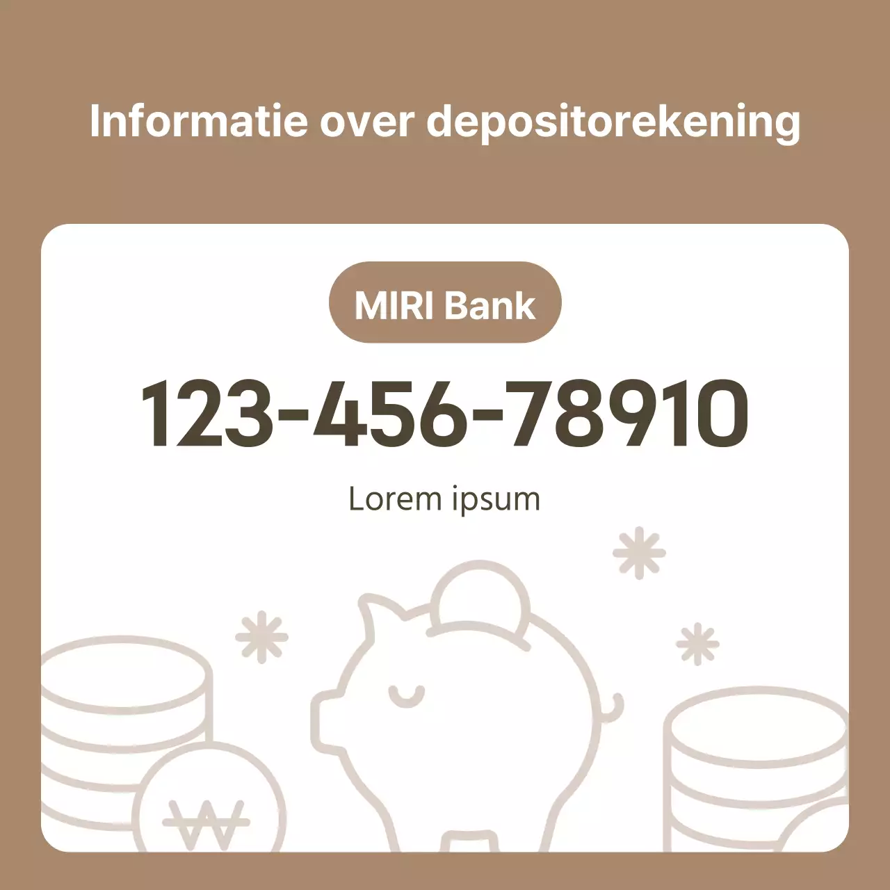 Bruine en eenvoudige aankondiging depositorekening