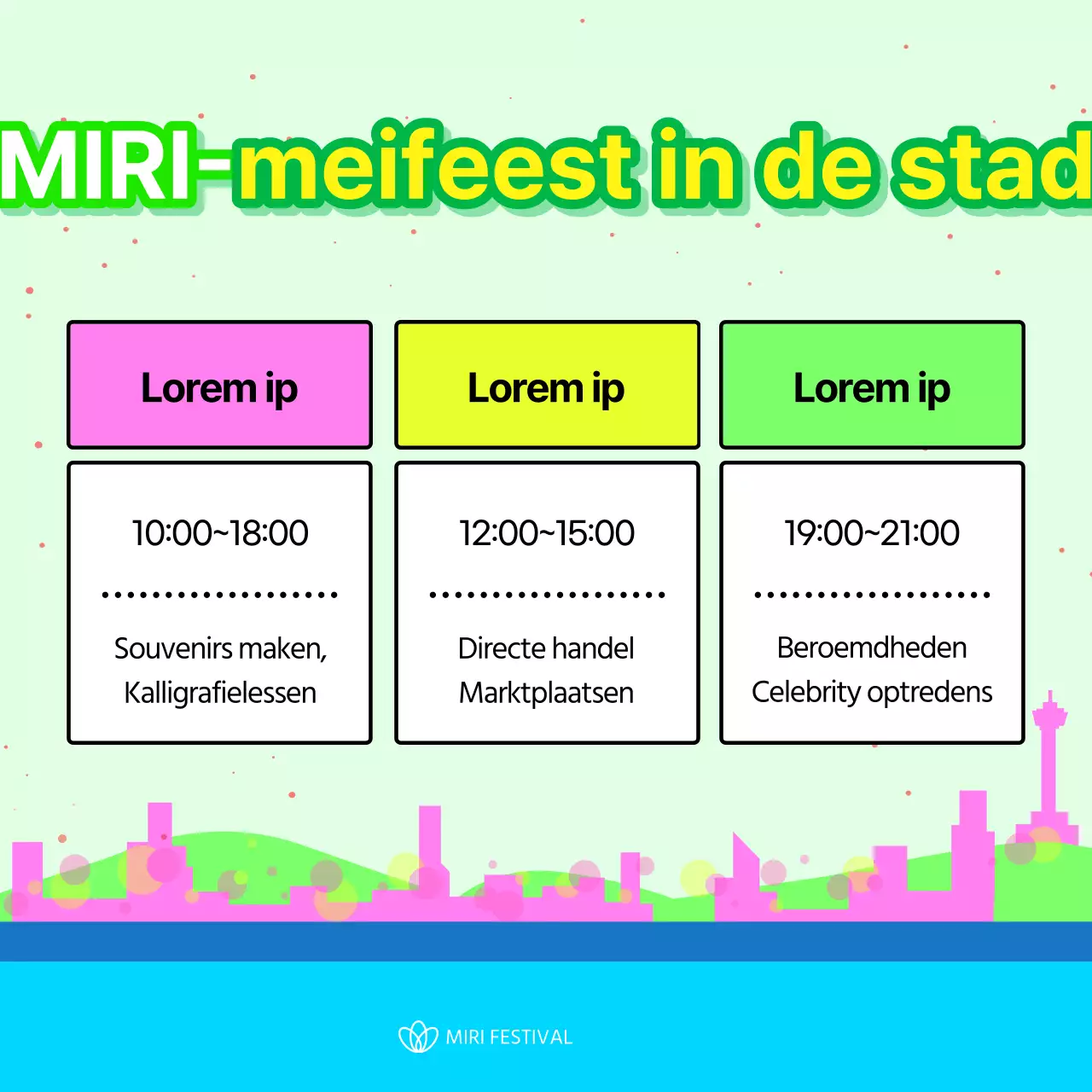 Kitscherige festival flyer in groen en geel