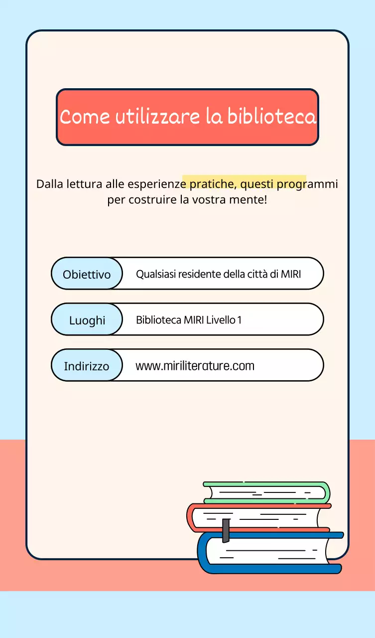 Design di una biblioteca pubblica con illustrazioni di libri e persone