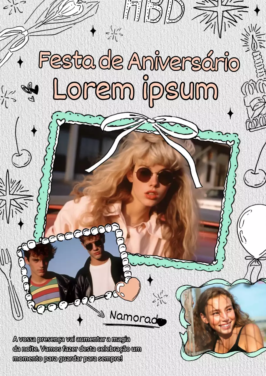 Cartaz de aniversário moderno em menta e cinzento