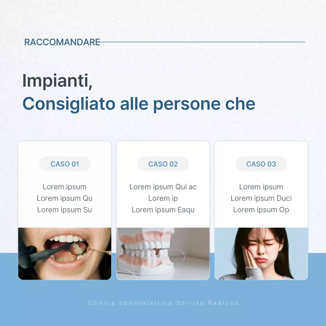 Un semplice kit di social media per il marketing dello studio dentistico, di colore bianco e azzurro, per promuovere lo studio.