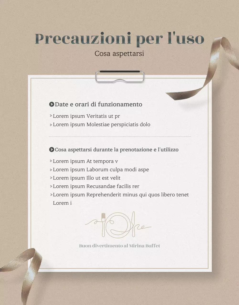 Promuovete buoni pasto a buffet per hotel di lusso in oro e cachi