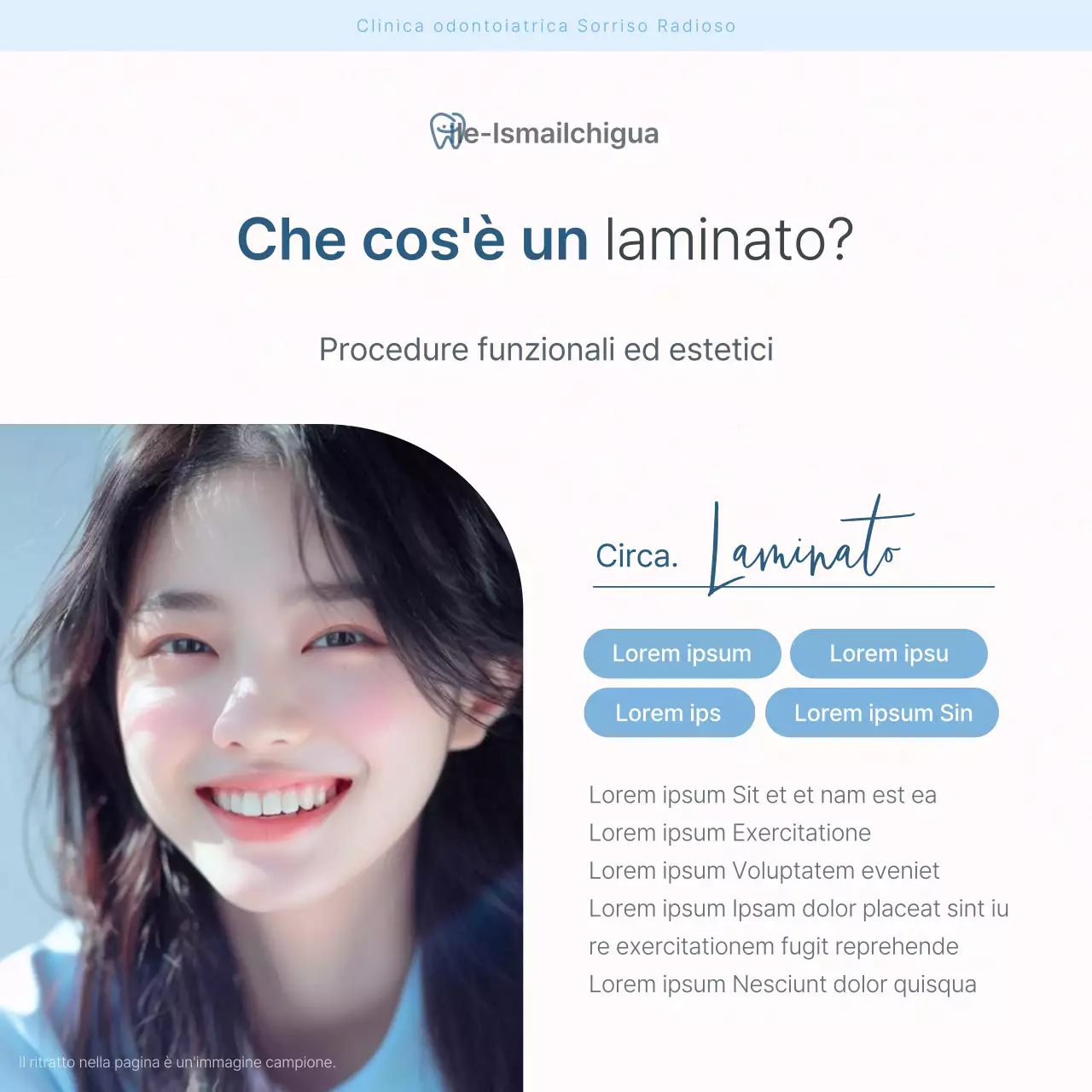Un semplice kit di social media per il marketing dello studio dentistico, di colore bianco e azzurro, per promuovere lo studio.