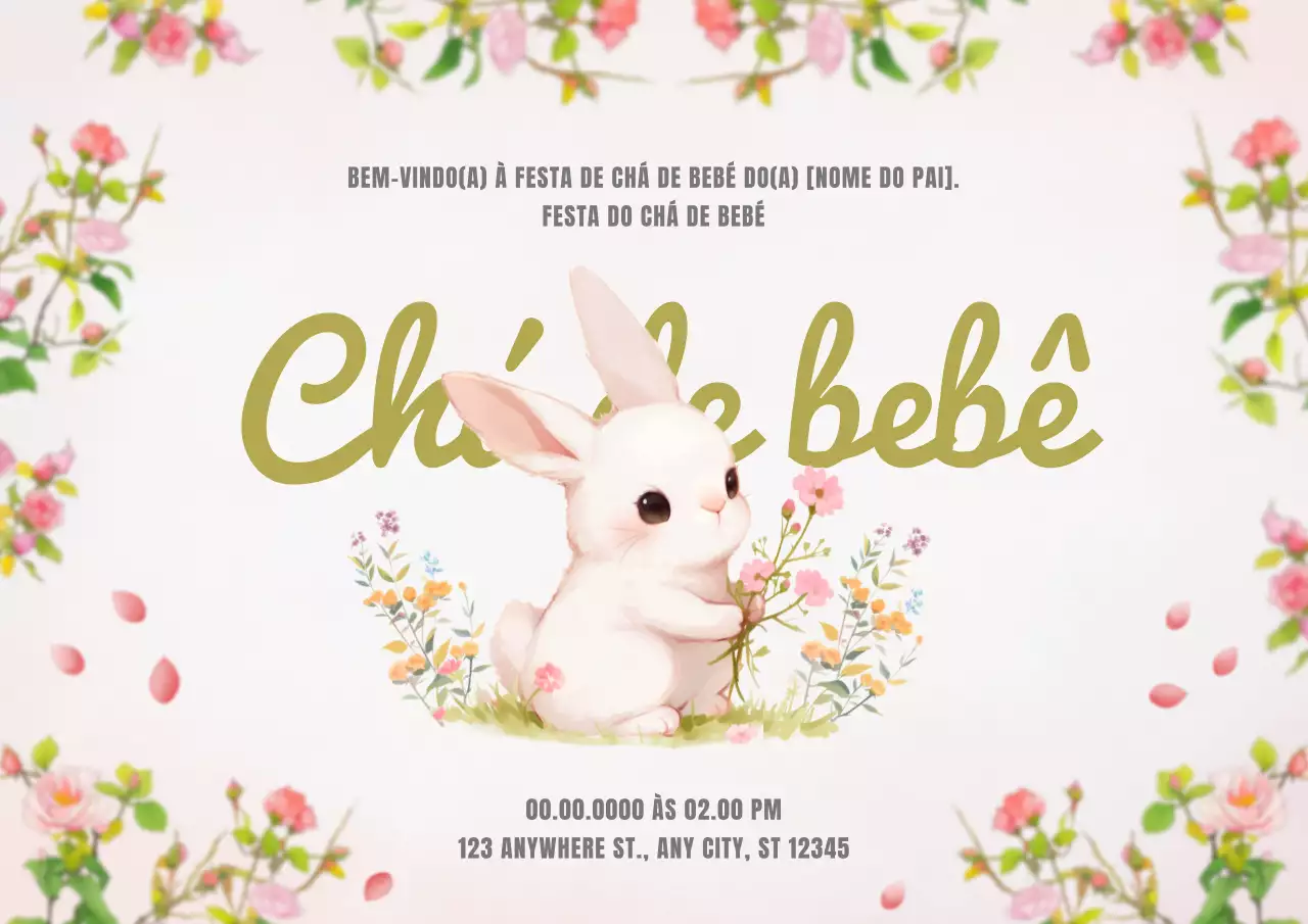 Aviso de Chá de Bebé Natural Branco Rosa