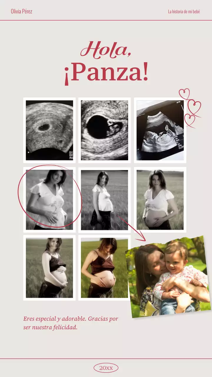 Un sencillo poste de registro de embarazo en beige y rojo