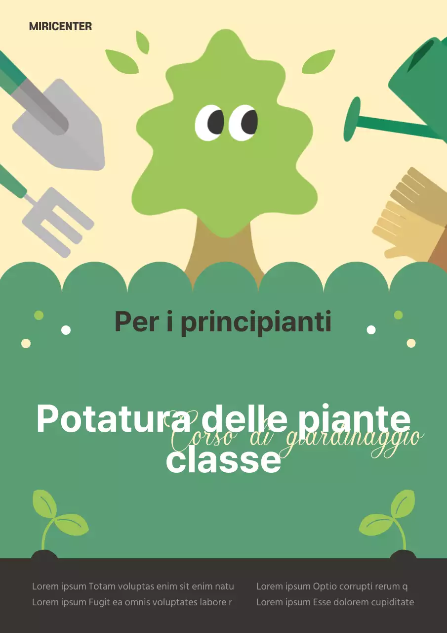 Un simpatico poster promozionale di un corso di giardinaggio in verde