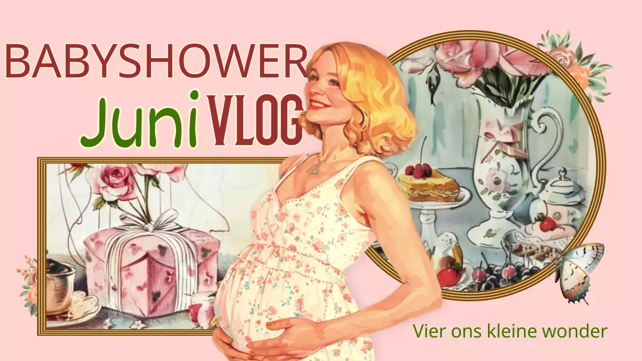 Een vintage babyshower vlog promoten in roze en oranje