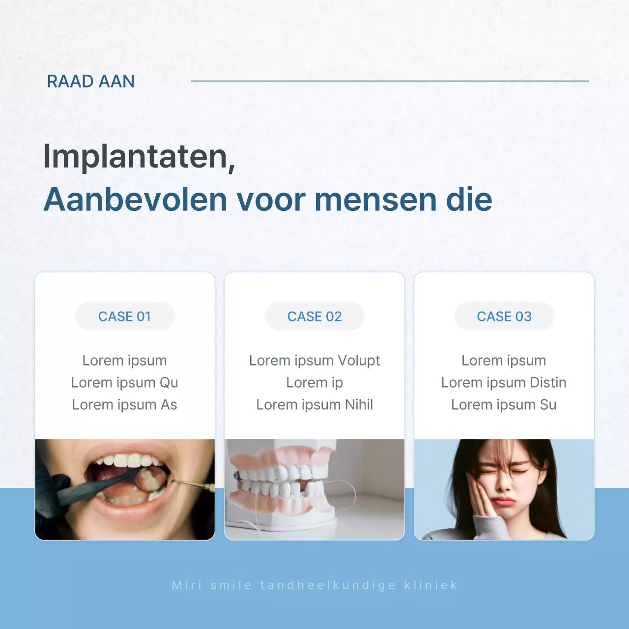 Een eenvoudige witte en lichtblauwe social media-kit voor de marketing van tandartspraktijken om de praktijk te promoten.