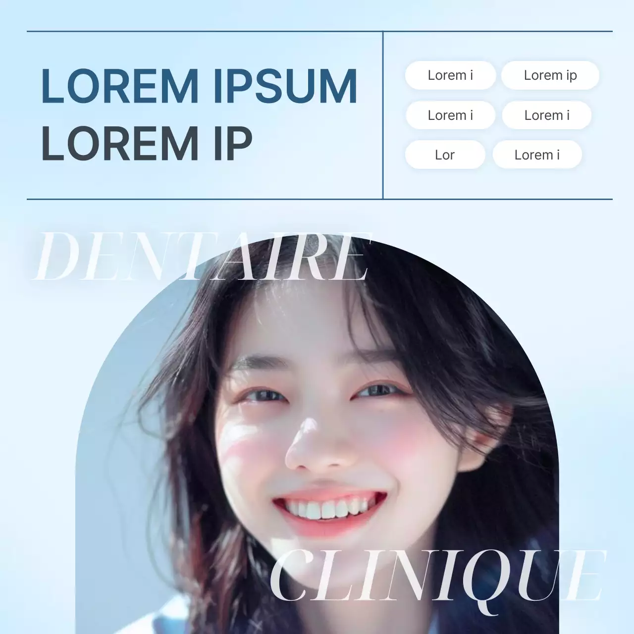 Un kit de médias sociaux simple, blanc et bleu clair, pour promouvoir le cabinet dentaire.