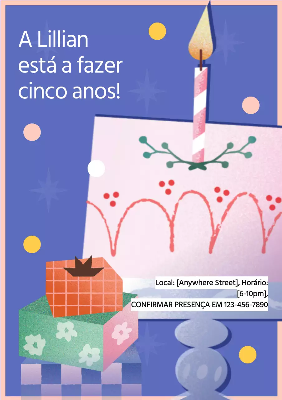 Convite de aniversário ilustrado Pink Pop