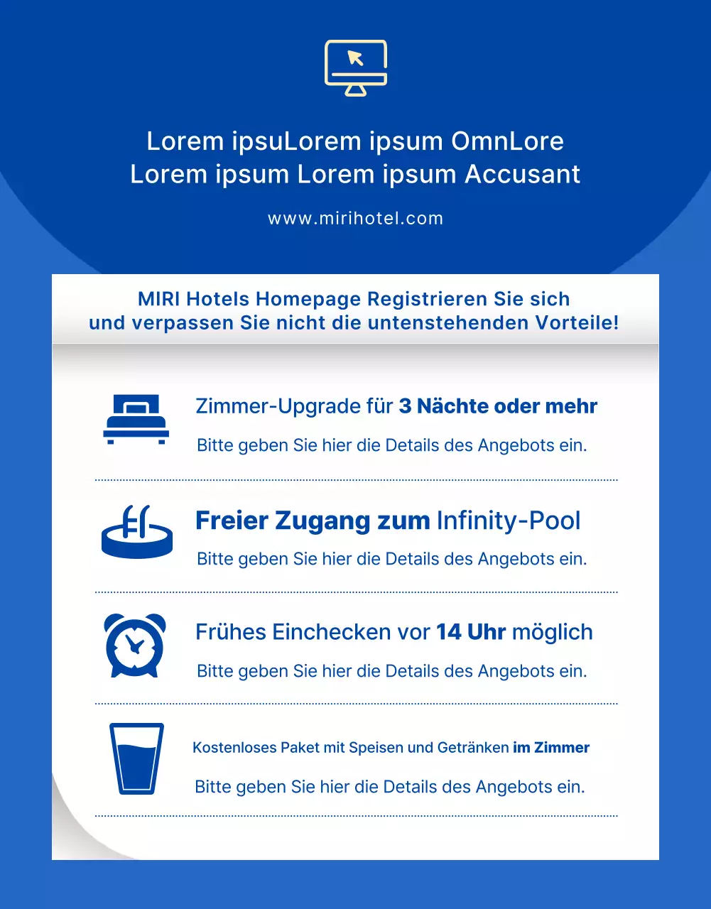 Bewerben Sie die Sommerurlaubsangebote Ihres Hotels in trendigen Blau- und Hellblautönen