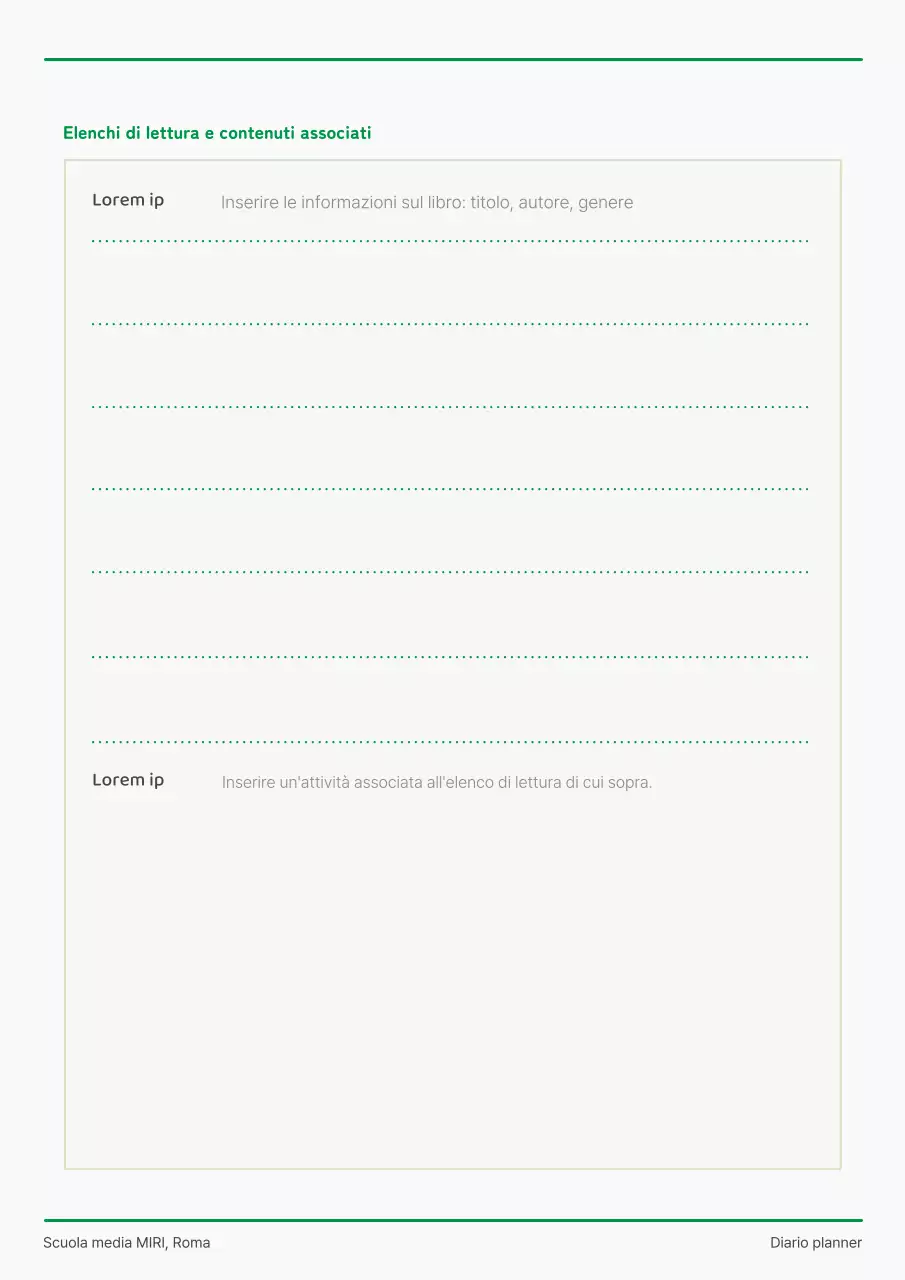 Agenda per l'annuario scolastico con simpatici personaggi verdi e bianchi degli studenti