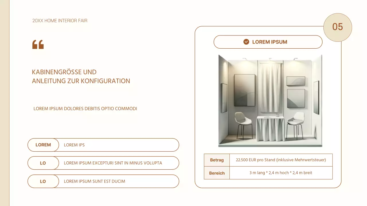 Einfacher Messevorschlag für die Inneneinrichtung in Beige und Braun