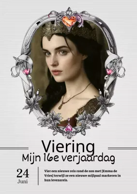 Vintage uitnodiging voor verjaardagsfeestje in ivoor en zwart-wit