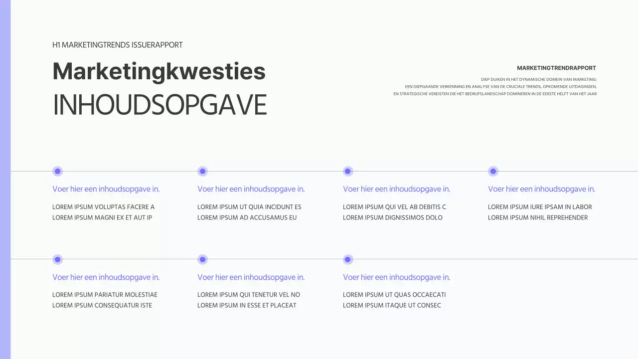 Eenvoudig trendrapport over marketingkwesties in paars en zwart