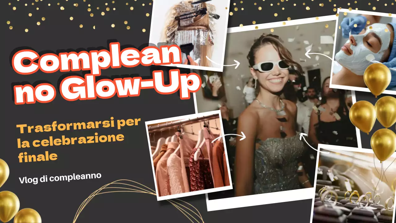 Nero Oro Moderna tendenza Glow up Trasformazione Festa di compleanno