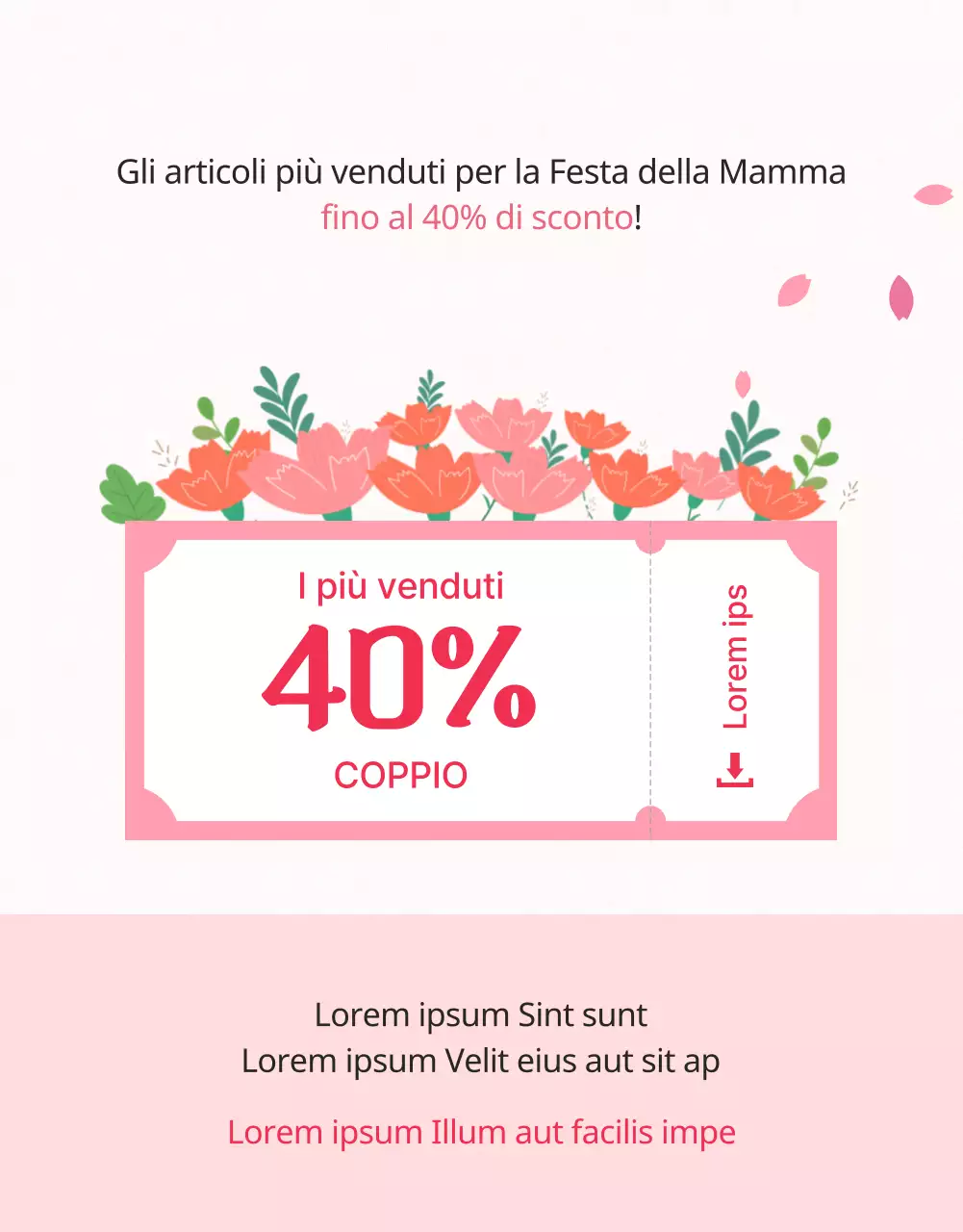 Simpatico annuncio di offerta per la festa della mamma in rosa e avorio
