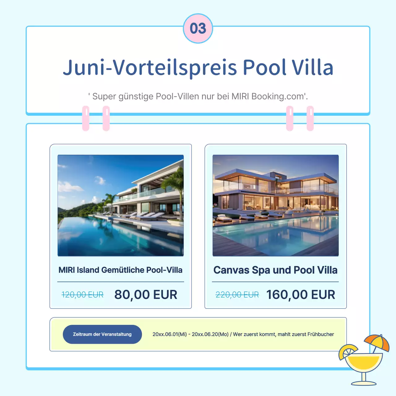 Ein hübsches Sommerhaus in Hellblau und Rosa