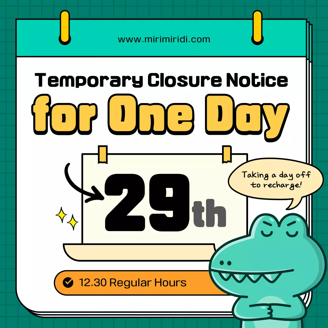 Green Comic Closure Notice Social Media Post