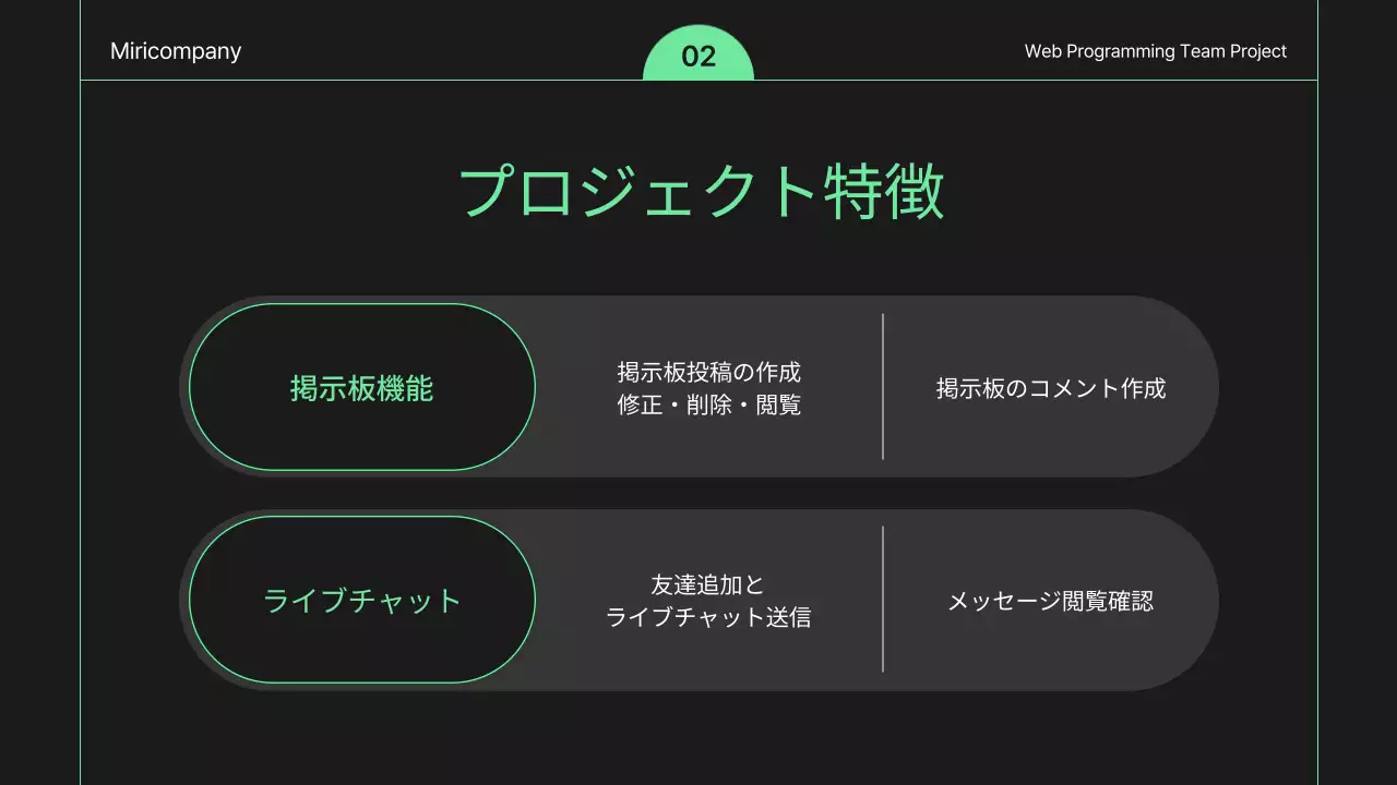 黒と緑のシンプルなウェブ開発企画書