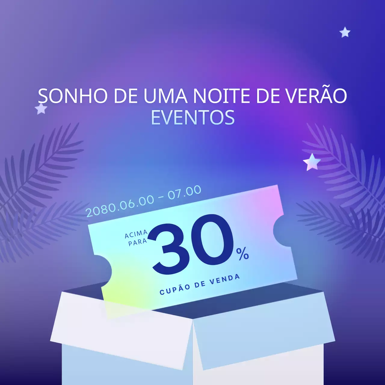 Promover eventos de verão com toques de roxo e azul