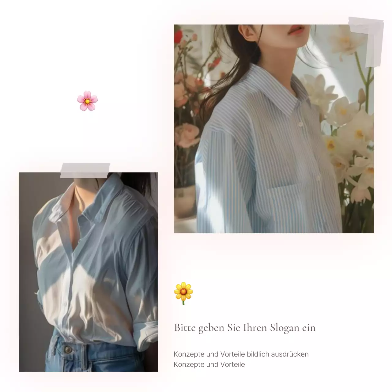 Ein Fotolayout oder eine Werbung für ein Modezentrum mit einem einfachen Stil aus weißen und grauen Emojis.