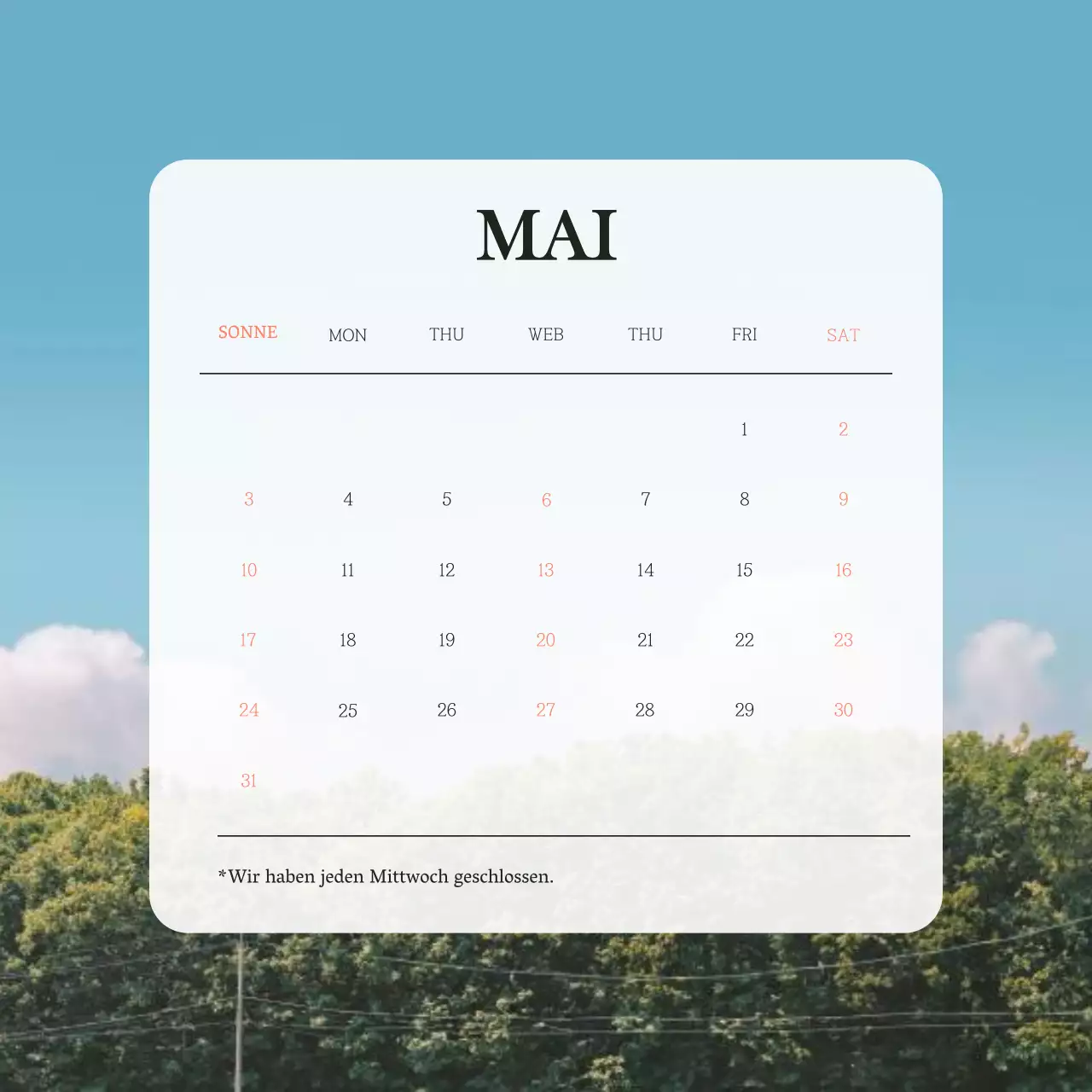 Einfacher Terminkalender in Blau und Weiß