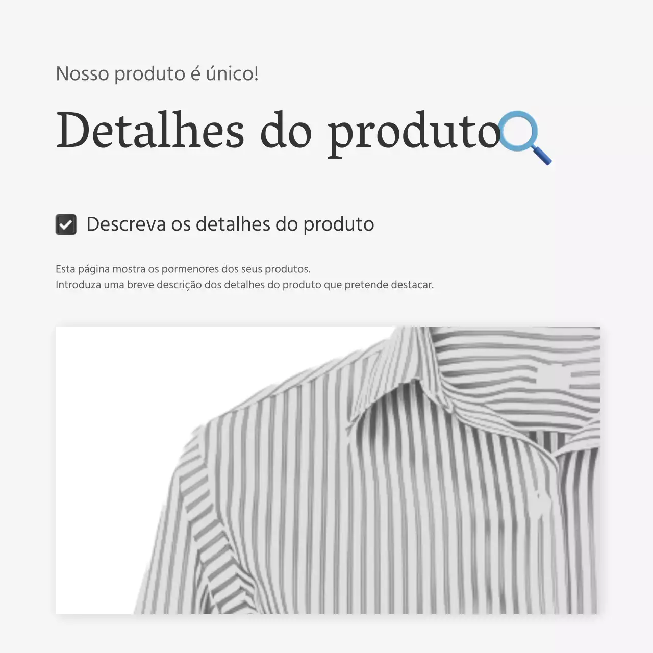 Descrições detalhadas de produtos ou anúncios de um centro comercial de moda, decorados com um estilo simples de emojis brancos e cinzentos.