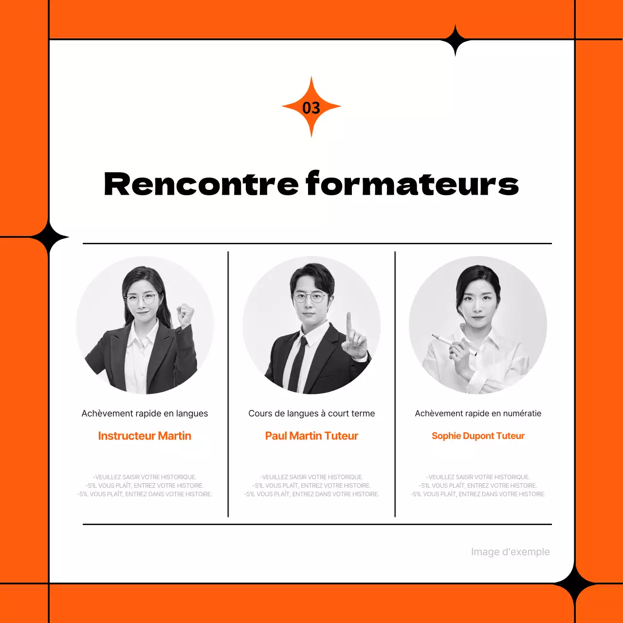 Prospectus simple de l'école de demi-journée orange et noire