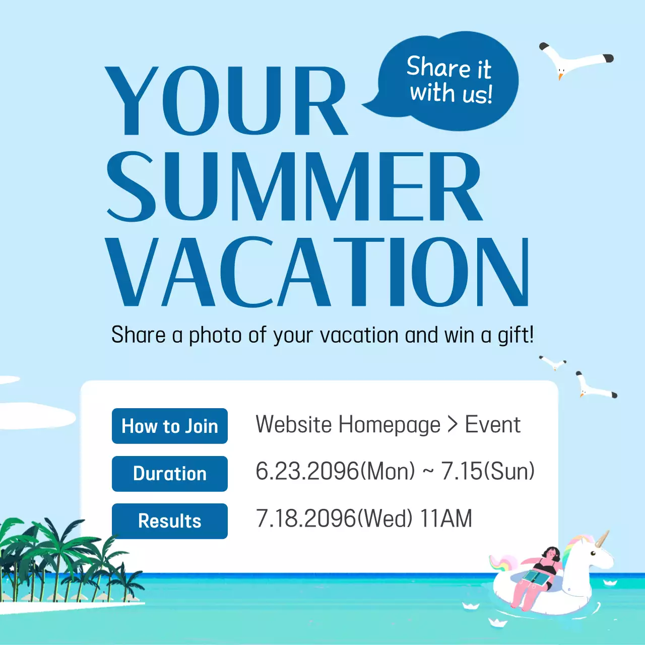 Promote a light blue and navy blue summer commenting event