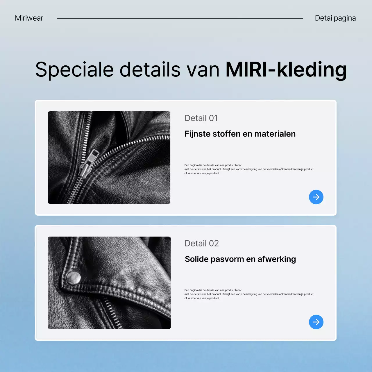 Beschrijf en promoot trendy mode in blauw en wit