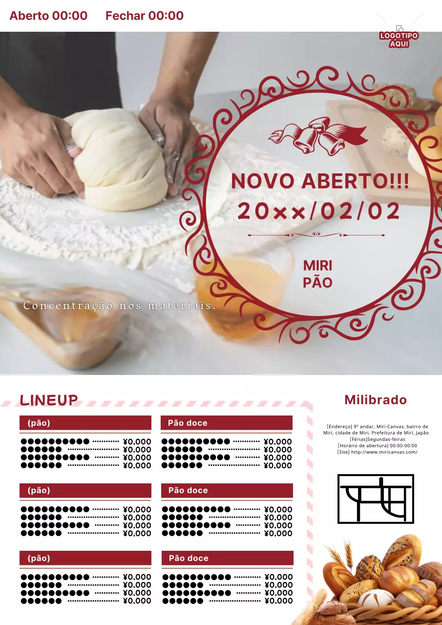 Anúncio de padaria simples e elegante em branco e vermelho