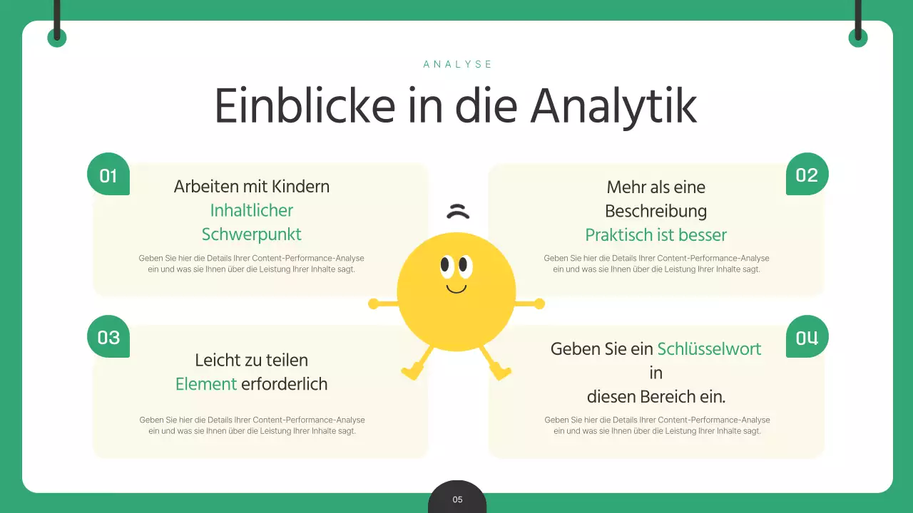 Ein grüner und gelber Bericht zur Analyse von Kinderinhalten