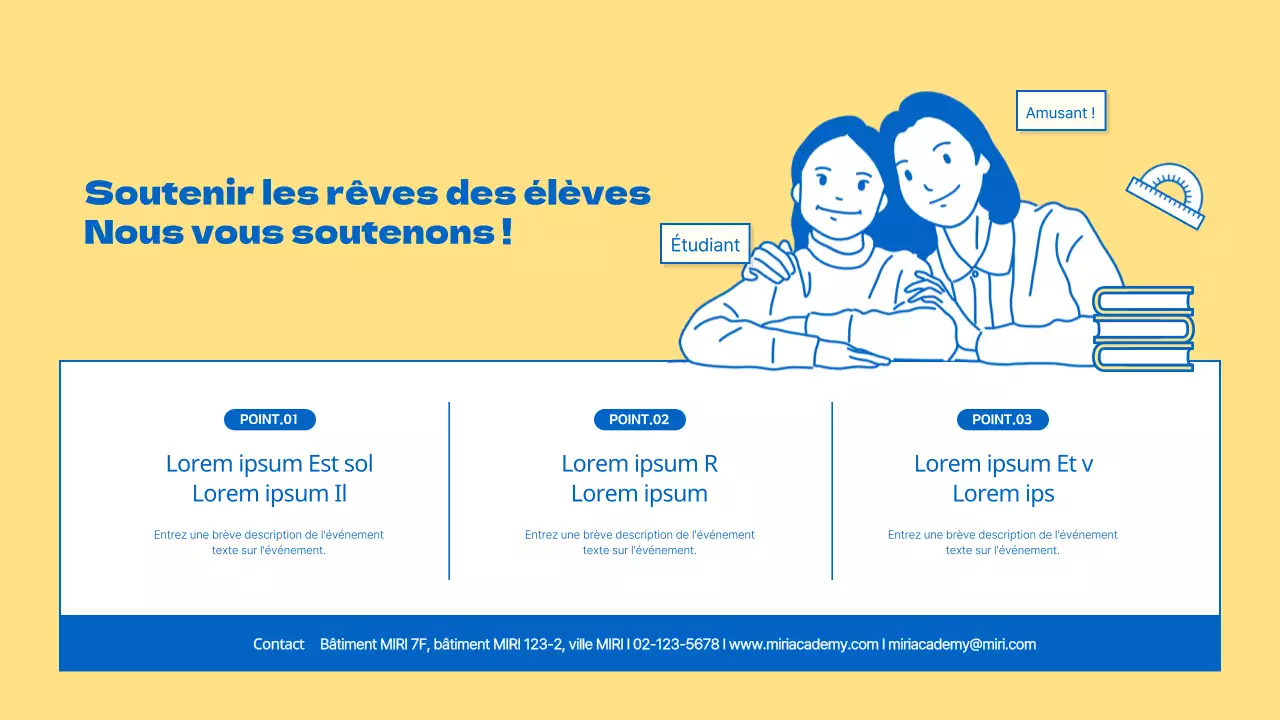 Un prospectus scolaire kitsch jaune et bleu