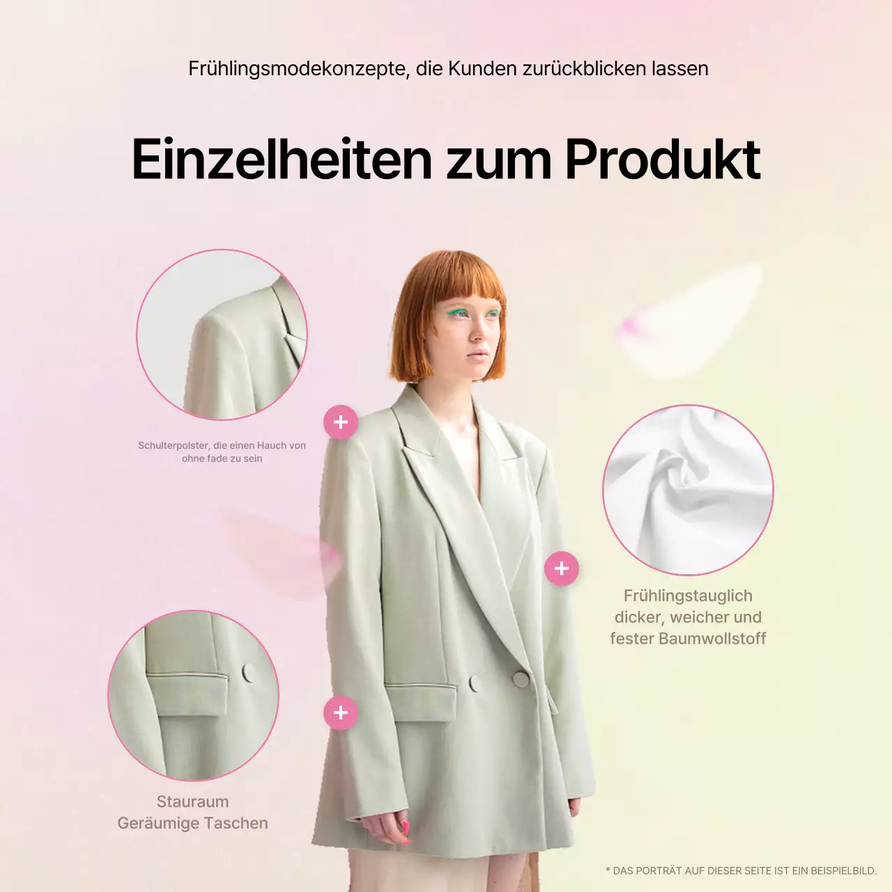 Förderung kitschiger Modeproduktbeschreibungen in Gelb und Rosa