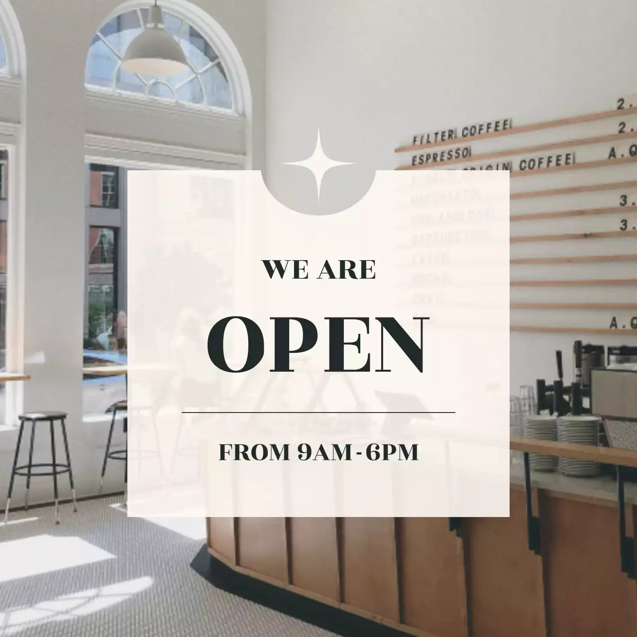 Beige Modern Cafe Announcement Social Media Post