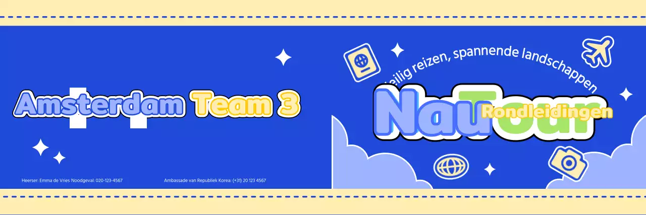 Ontwerp een leuke reisgids met wolken en verschillende pictogrammen