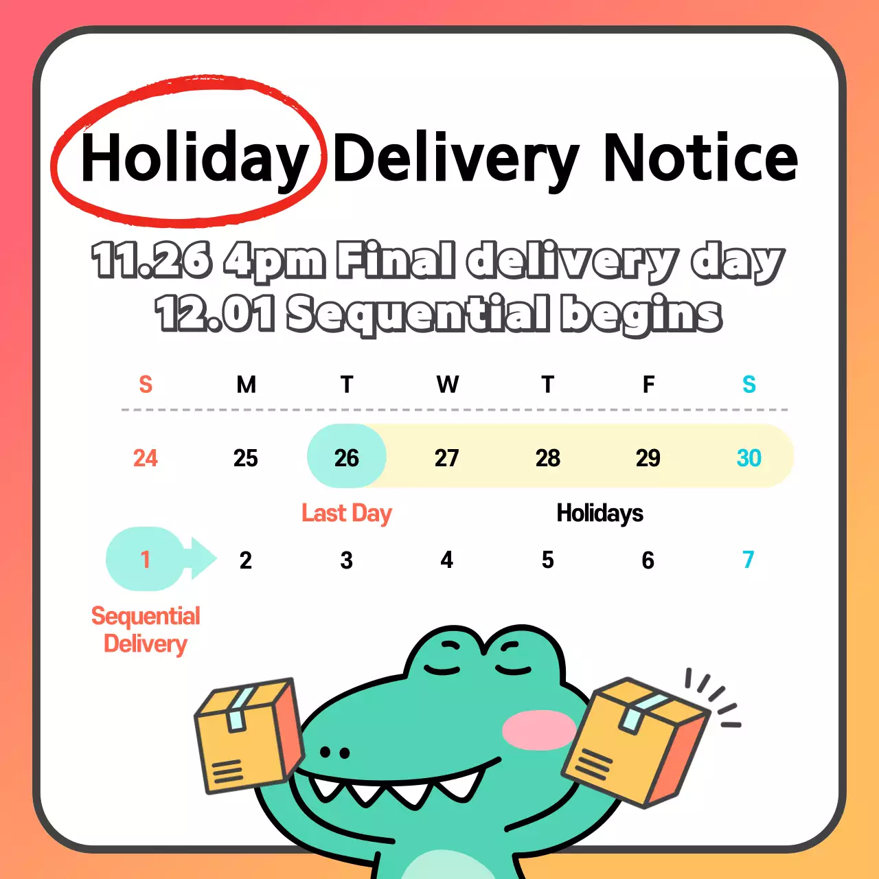 Orange Cute Delivery Notice Social Media Post