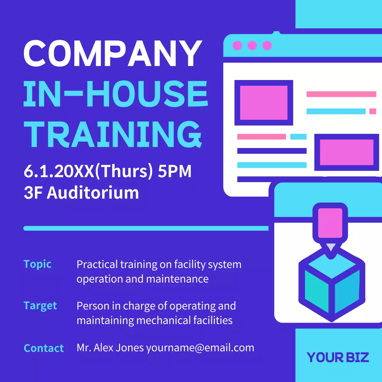 Blue Modern Training Announcement Social Media Post